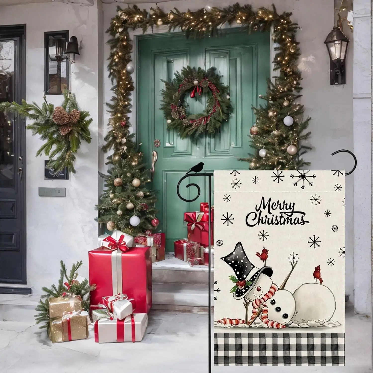 Merry Christmas Plaid Snowman Cardinalis Winter Xmas Garden Flag Yard Flag 12x18 Inch Double Sided Small Mini Yard Outdoor Outsi