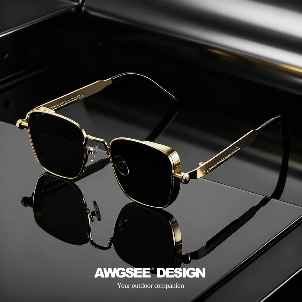 1/3PC Vintage Steampunk Quadratische Sonnenbrille mit Metallrahmen, Unisex Retro Grunge Punk Brille für Alltagsmode, Karnevalspartys, UV400 – Detail 12