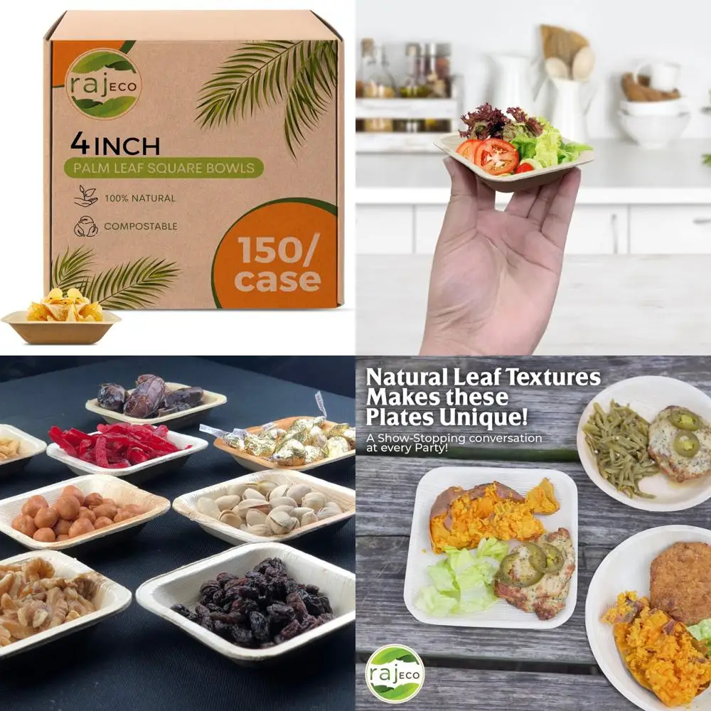 

Disposable Square Palm Leaf Bowls, 150 Pack, Strong and Decorative, Ideal for Composting, Bulk Eco-Friendly Dinnerware