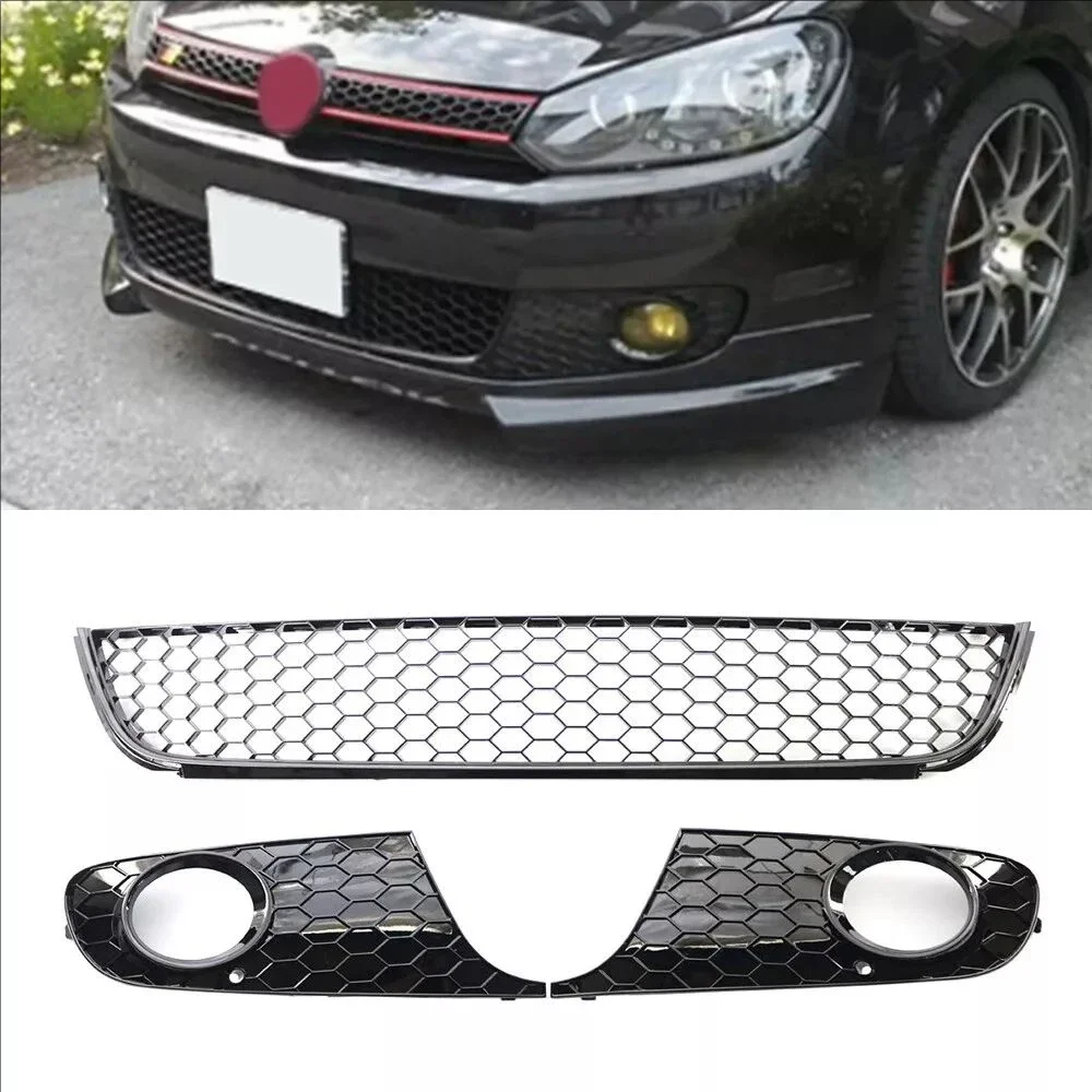 For VW Golf 6 MK6 Standard Models 2009 2010 2011-2013 GTI Style Grille Fog Light Front Lower Bumper Mesh Grill Car Accessories