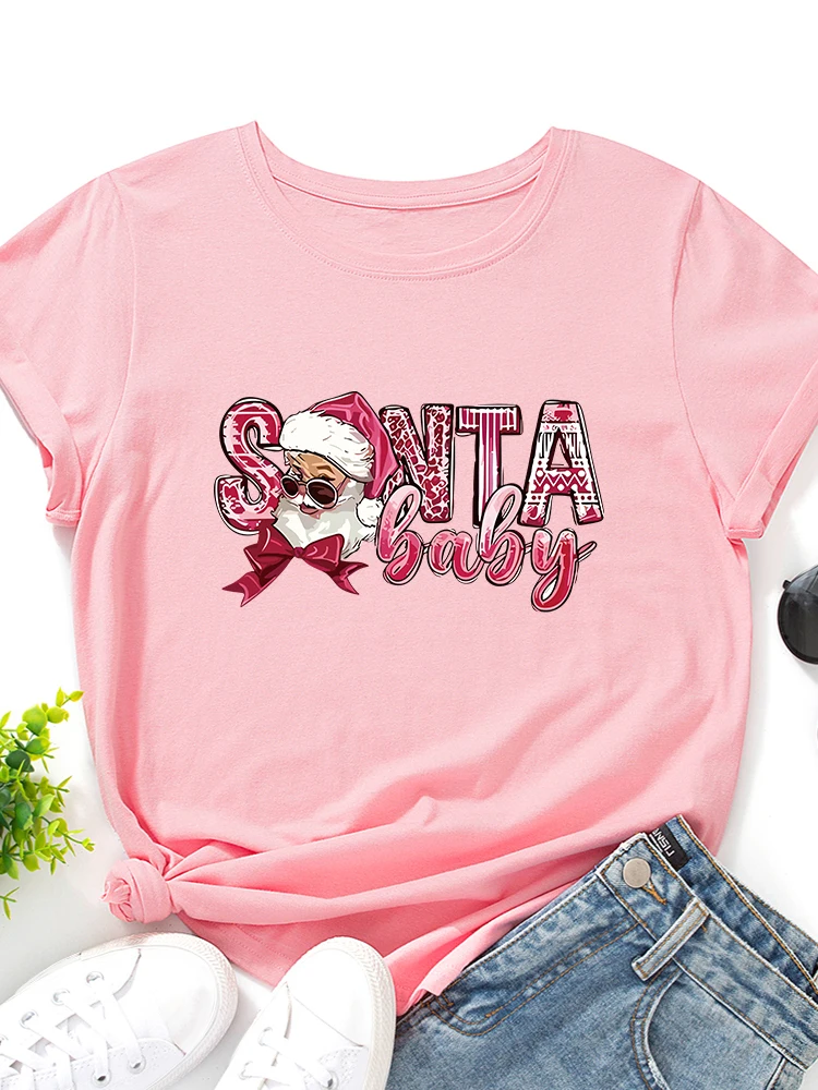 

Женская хлопковая футболка с буквенным принтом, свободная посадка ort Sve round Ne Thin Summer Street Sle Cisas S Claus Tee