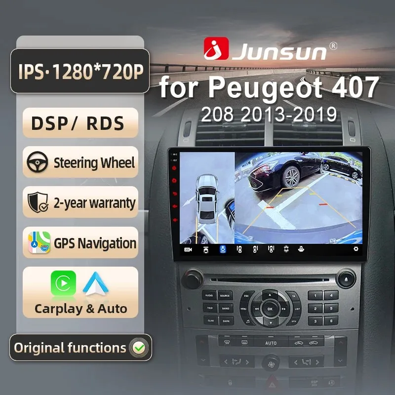 Image of Junsun für Peugeot 407 2004-2008 9 Zoll 4GB 64GB Android 13 Autoradio GPS Navigation Carplay DSP Bluetooth FM Lenkradbedienung Unterstützung USB AUX Eingang Rückfahrkamera Bereit 1080P Video Split