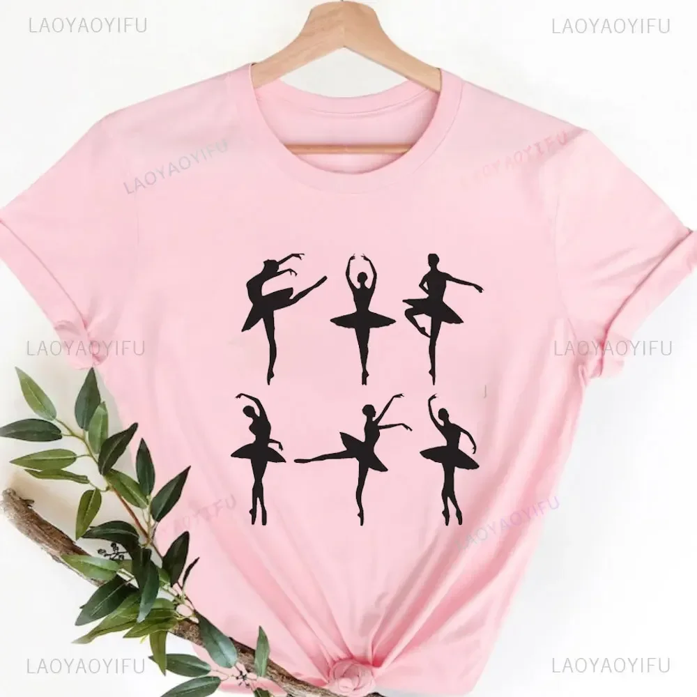 Koszulka damska z nadrukiem baletnicy z 2025 roku, wysokiej jakości, estetyczna koszulka graficzna, damski T-shirt, codzienne ubrania damskie, modne koszulki — zdjęcie 2