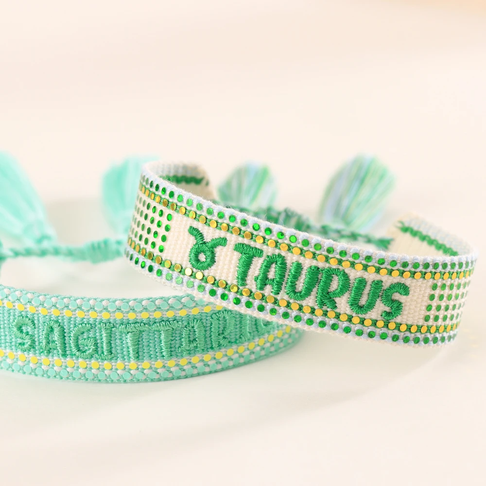 

12 Constellations Friendship Bracelets Woven Bracelet with Stitched Words Stacked Jewelry Gift