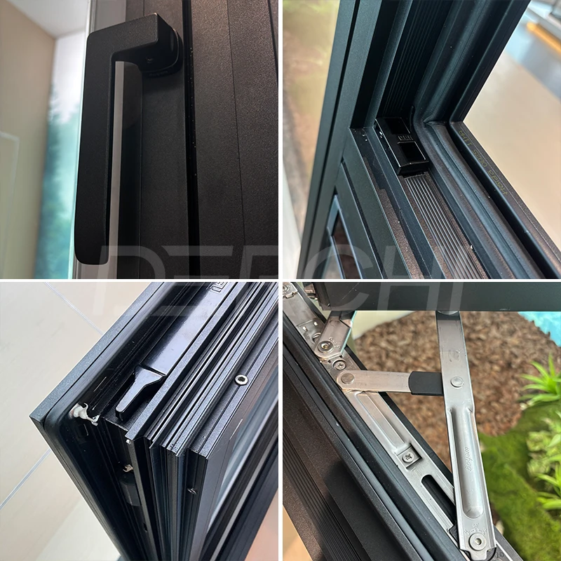 DERCHI NFRC AS2047 Hurricane Resistant Energy Efficient Soundproof Low E Double Glass Thermal Break Casement Aluminum windows