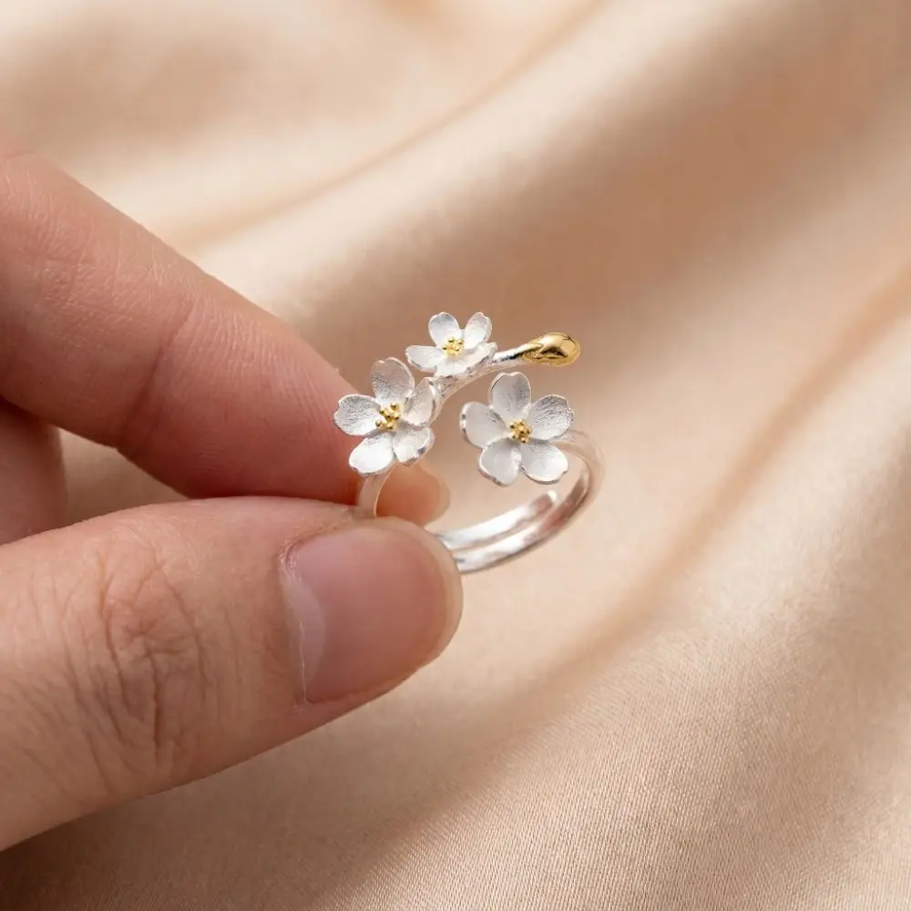 Fashion Jewelry Delicate Design Adjustable Rings Elegant Vintage Minimalist Rings Forest Style Flower Opening Rings Jewelry