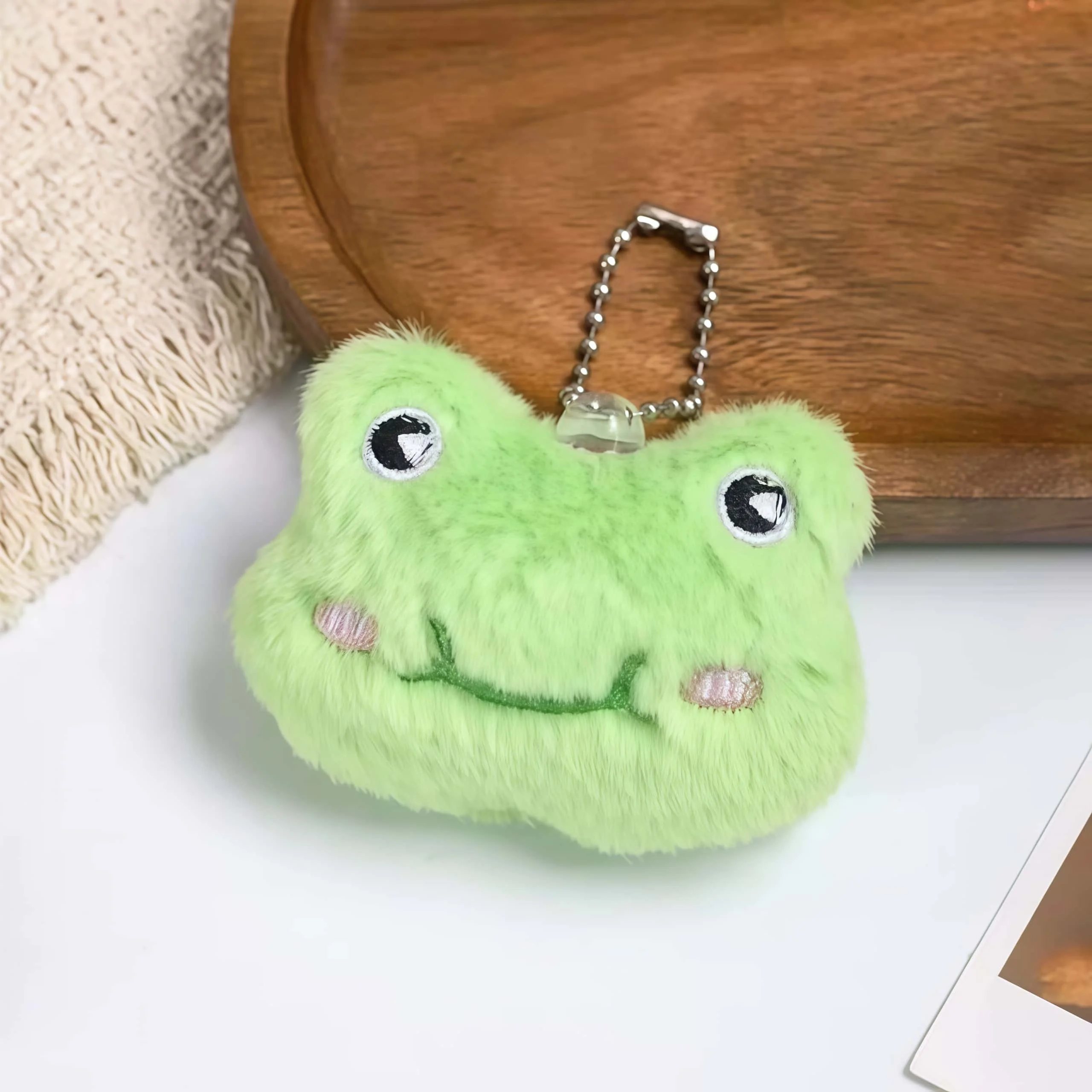 Cute Fluffy Animal Plush Keychains, Soft Mini Frog Bear Rabbit Panda Chicken Cat Pendant with Bead Chain for Bag Backpack Decor