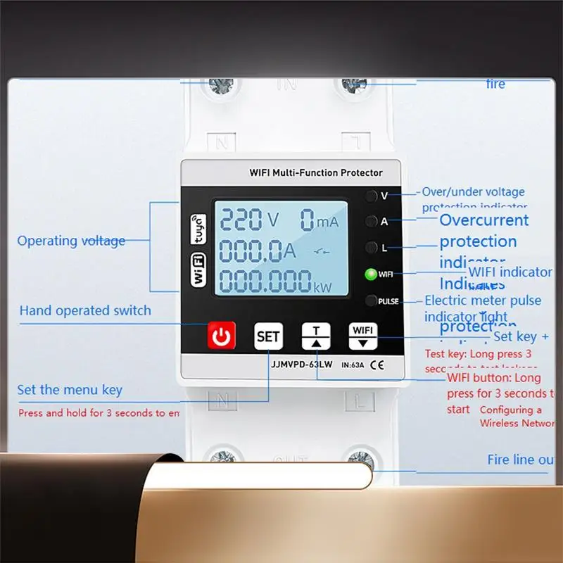 

63A TUYA Wi-Fi Умная защита от утечки на землю при пониженном напряжении Реле Таймер энергии-N35R