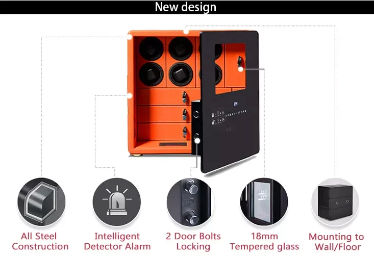 Luxury Brown Hotel Watch Safe Boxes Automatic Winding Rotation Mechanical Watches Storage Cabinet Showcase