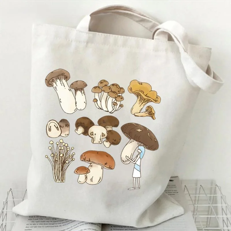 Aesthetic Canvas Tote Bag Handbag Boho Mushroom Print Shoulder Bag for Women Men Nature Lovers Stylish Minimalist Versatile Bag