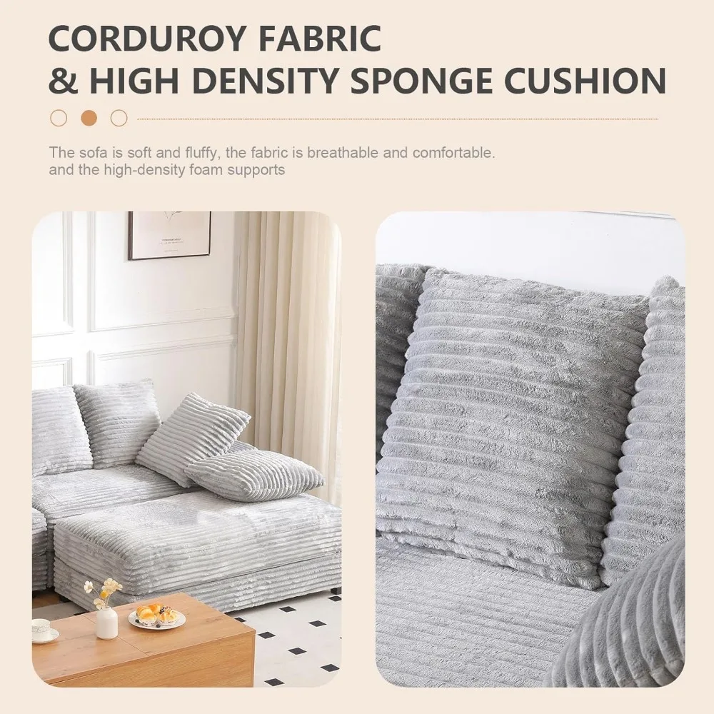 أريكة مقطعية كبيرة الحجم مع مقاعد عميقة، مسند تخزين، 8 وسائد - أرائك سحابية مريحة للاسترخاء #5