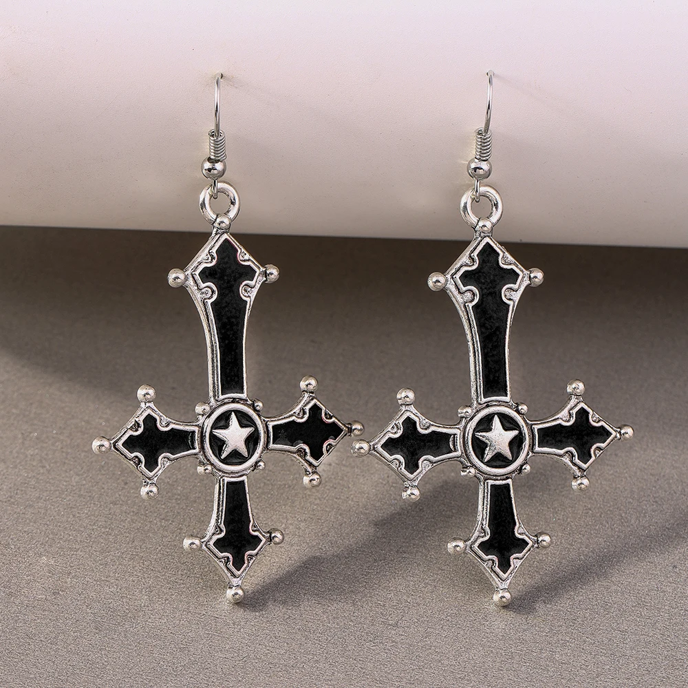 Aihua Gothic Pentagramm Umgekehrtes Kreuz Anhänger Ohrringe Halloween Kreuz Anhänger Ohrringe Teufel Luzifer Satan Satanischer Schmuck – Detail 5