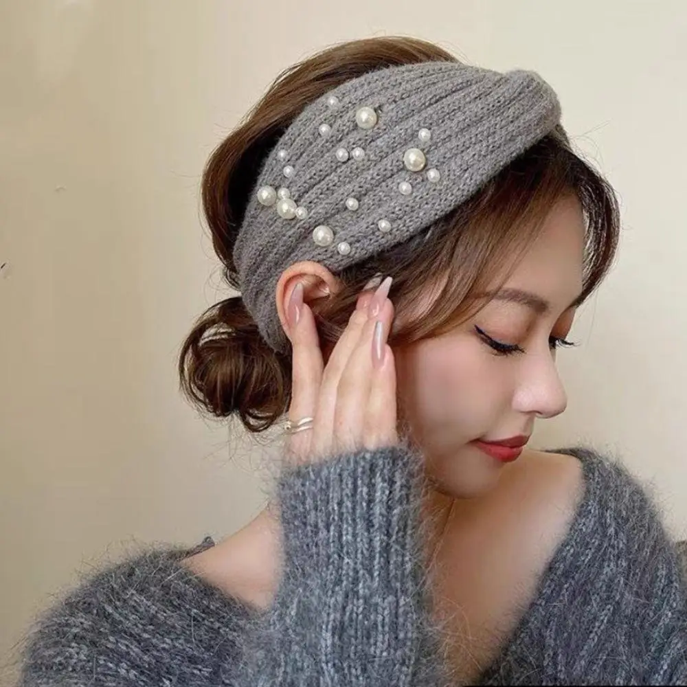 

Korean Double-layer Knitted Wide Hairband For Woman Handmade Elastic Sport Turban Headwrap Sweet Elegant Autumn Winter Headwear