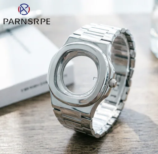

40mm 8215 Aperture Log Watch Case + Strap Sapphire for 8215 Sliding Lock Watch Bracelet Repair Part 50M Waterproof