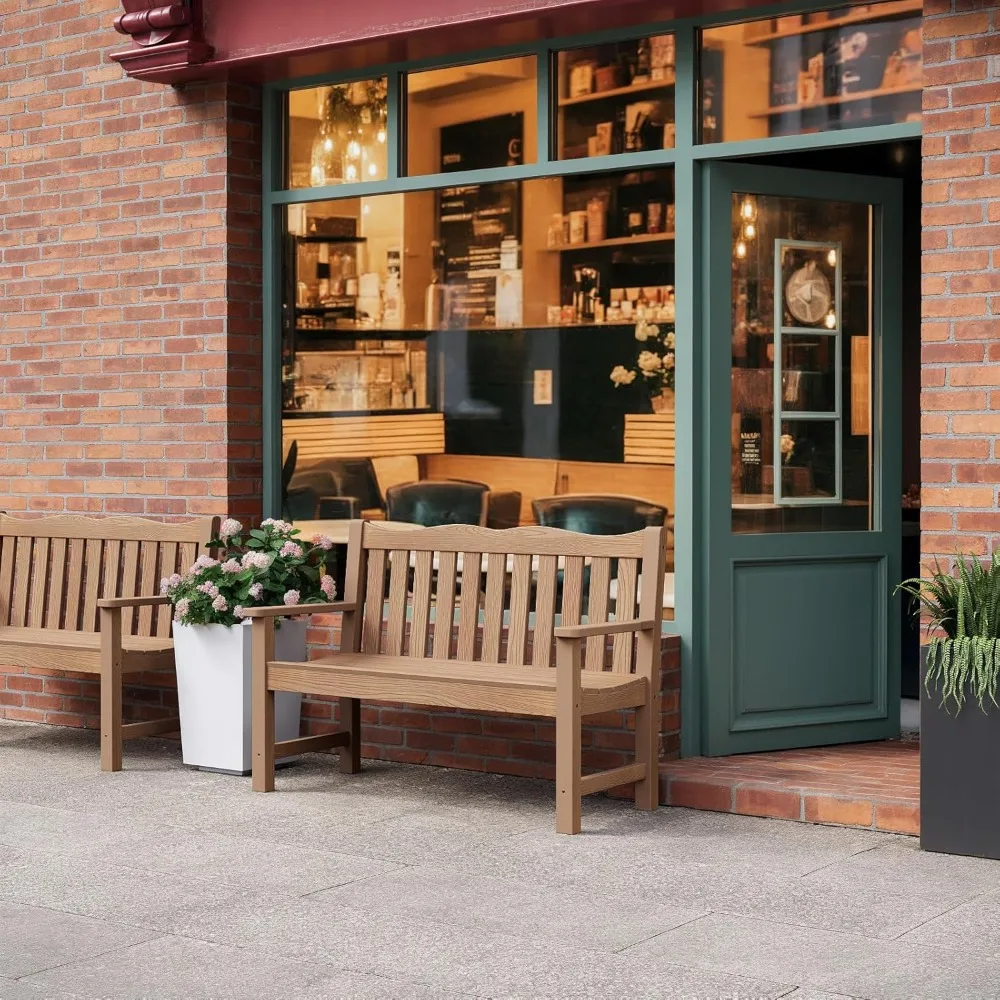 Outdoor Bench, 2-Person Poly Lumber Garden Bench, All-Weather Outside Bench with 800 lbs Weight Capacity, Never Rot or Fade, Loo