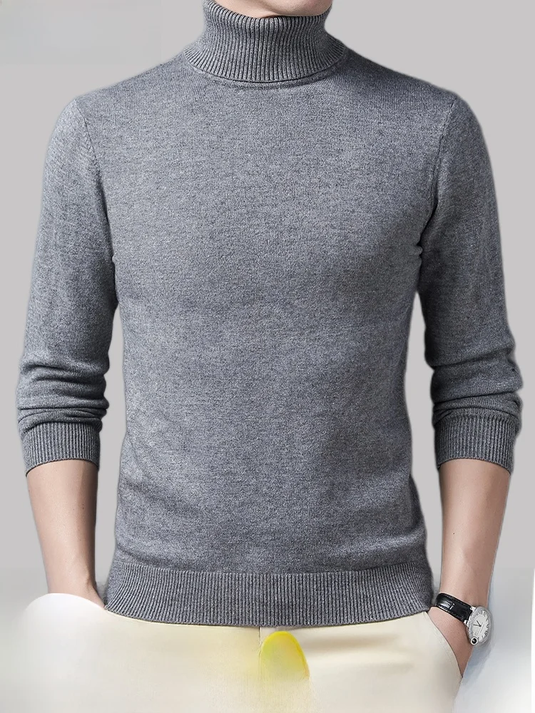 Eordos الرجال الصوف الخالص متماسكة عالية الياقة طويلة Sve رداء علوي غير رسمي منتصف الشباب الكبار ارتداء Busin عادية Sle الشتاء Thiened