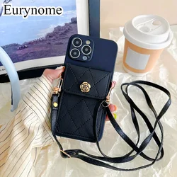 Crossbody Lanyard Case for Xiaomi Mi 17T 15T 14T Redmi Note 15 14 Pro 13 15C 14C Flower Leather Wallet Card Holder Strap Cover
