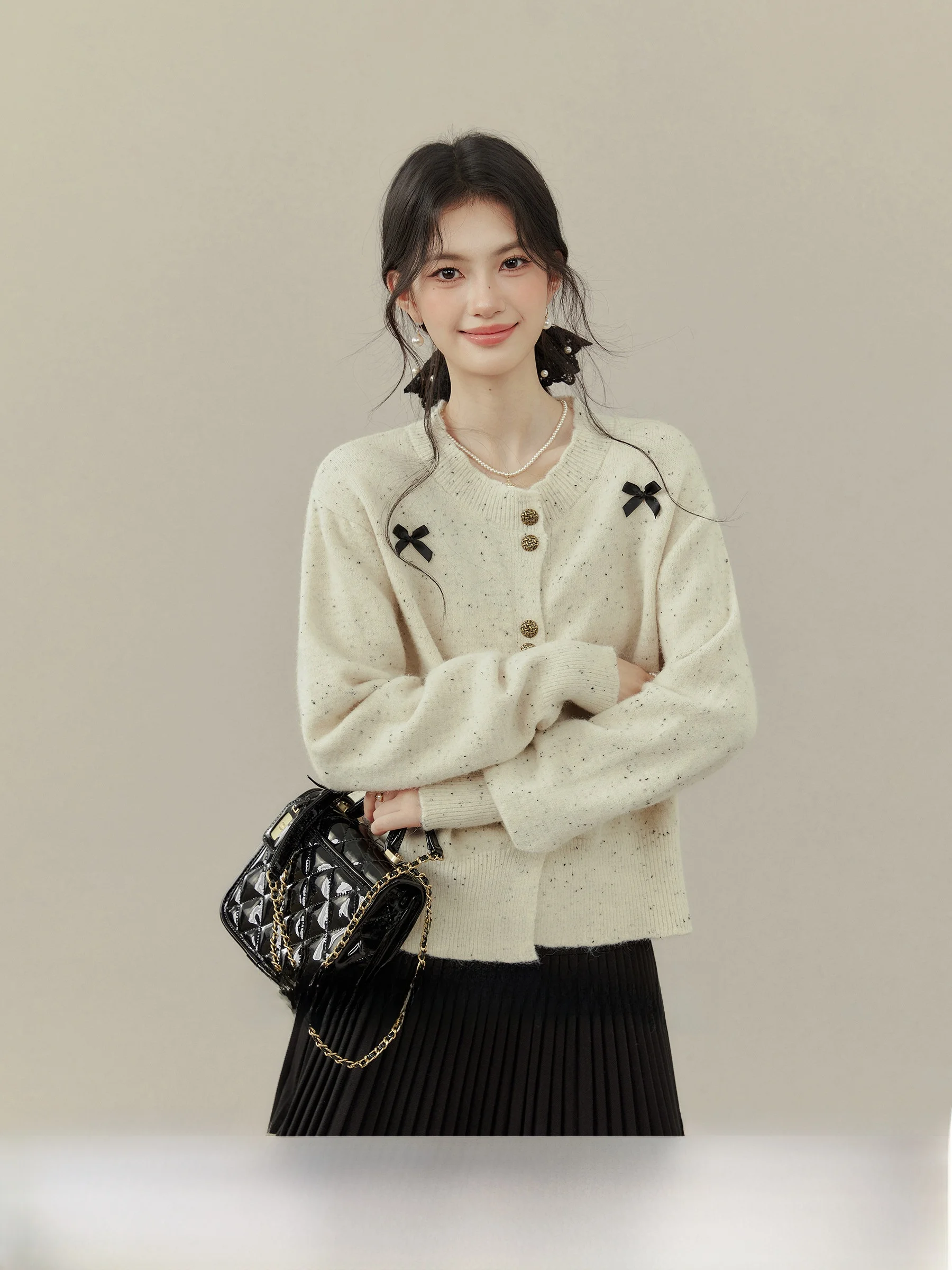 

XueLi MengYin Micro plus Size Knot Knitwear Luxury Style Loose Fit Long Sleeve round Neck Sweater for Girls