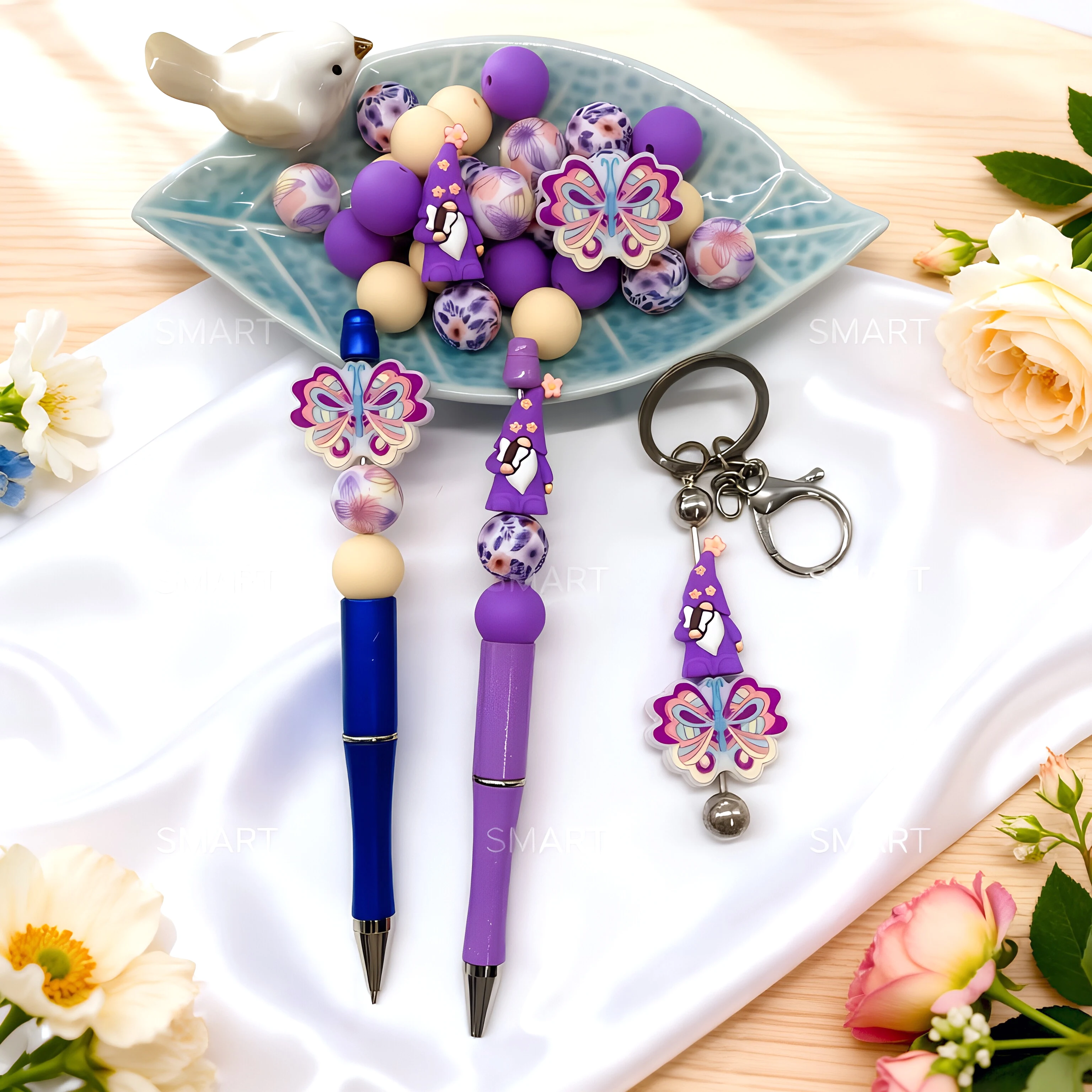28-teiliges Set aus gelben und violetten Zwerg-Silikonperlen zum Selbermachen von Halsketten, Armbändern, Stiften, Schmuckanhängern usw. Geburtstagsgeschenk für die Feiertage – Detail 6