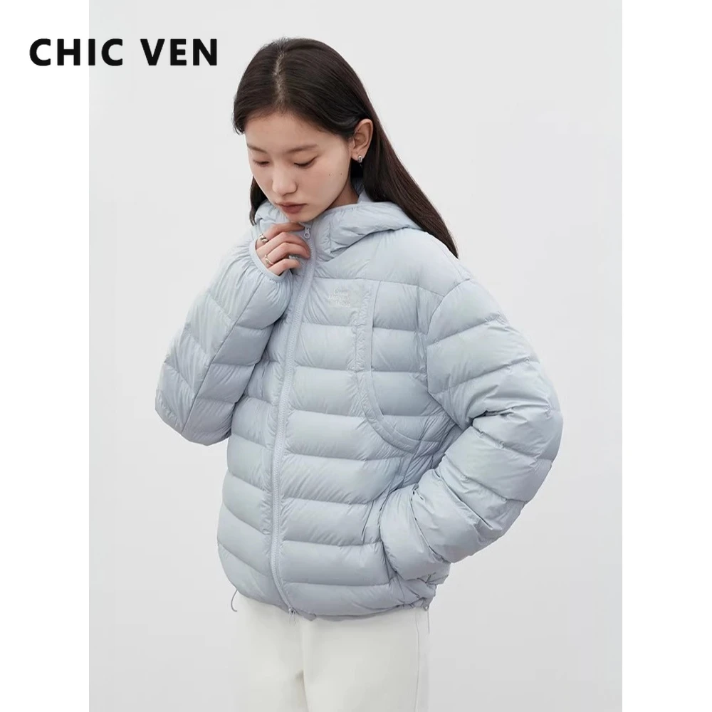CHIC VEN Women Down Jackets Stand Up Collar Hoodie Casual Quilt Design 90 White Duck Down Coats Lady Clothes Autumn Winter 2026