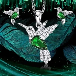 Fashionable Turquoise Crystal Hummingbird Necklace Women's Cute Animal Bird Necklace Clavicle Chain Banquet Wedding Jewelry Gift