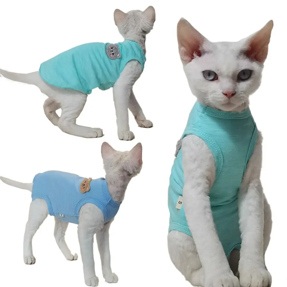 Breathable Sphynx Cat Clothes Daily Wear Sleeveless Cotton Kitten Shirt Four Legged Clothes Comfortable Pets Round Collar Vest