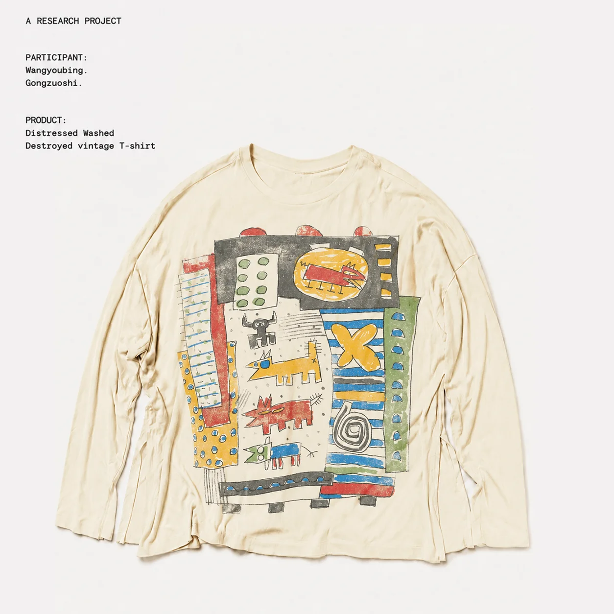 Vintage Abstract Graffiti Animal Long Sleeve T-Shirt Casual Unisex Cotton Tee Shoulder Width Loose Fit round Neck Summer Wear