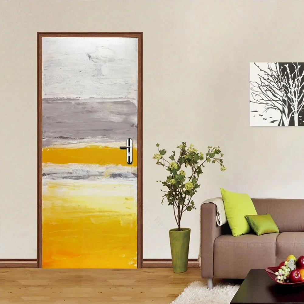 3D Visual Mirror Leaf Wooden Door Sticker for Living Room Bedroom Decoration Adhesive Wallpaper Poster Home Decor Wall Decals