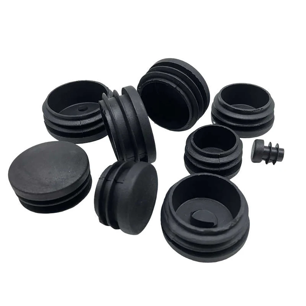 Black PE Plastic Round Pipe Plug Dia 10-100mm 10/20/30/40/48/60/70mm Furniture Table Chair Leg Footrest Protective End Cap
