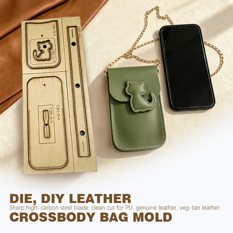C321 Cat Flip Cover Leather Cutting Mold DIY Handmade Crossbody Bag Wooden Material for Leather Goods Crafting
