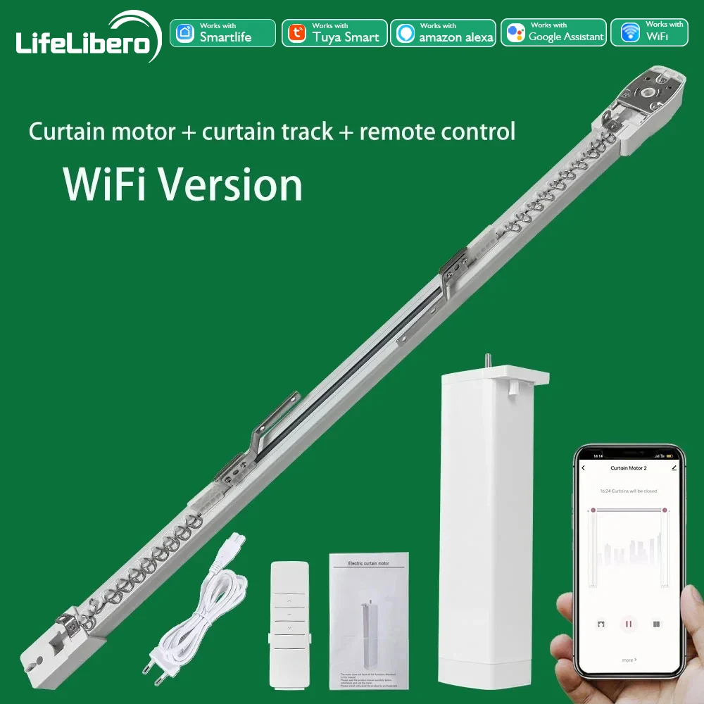 

Lifelibero Custom Smart Curtains For Window Tuya Wifi Electric Curtain Motor With Rail Track App Control Support Alexa Google