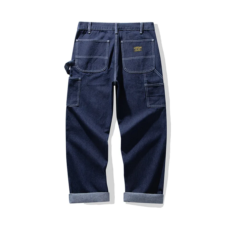 3903 Frühling Herbst Mode Herren Retro Eisenbahn Jeans hochwertige schwere dichte Jeans hose Multi Taschen lässige Cargo hose