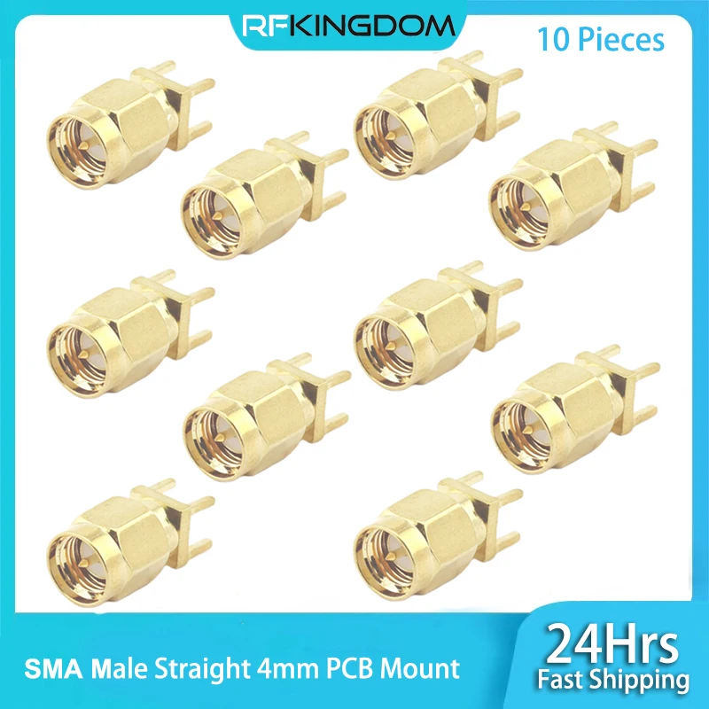 10Pieces/Lot SMA Male PCB End Launch Plug 50 Ohm Straight 4 Pins  RF Coaxial Connector Copper Gold Wholesale