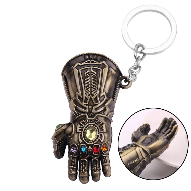 Thanos guantelete guante juguetes llavero figura de aleación mochila accesorios niños llavero soporte colgante regalo