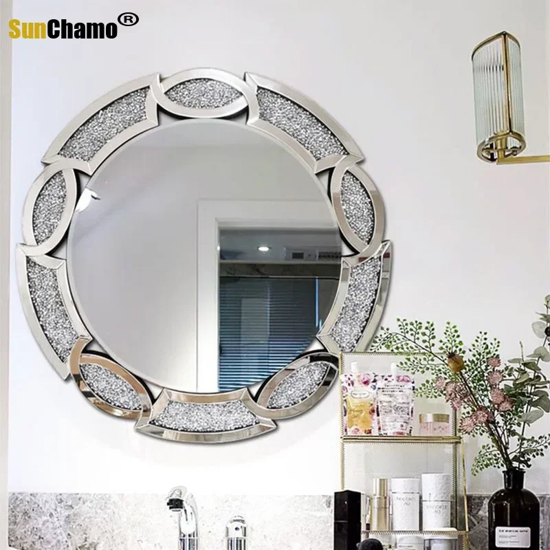 Sunchamo Acrylic Rhinestone Mirror Splicing Entrance Decorative Mirrors Wall-mounted Hotel Club Bathroom Vanity Home Decoration