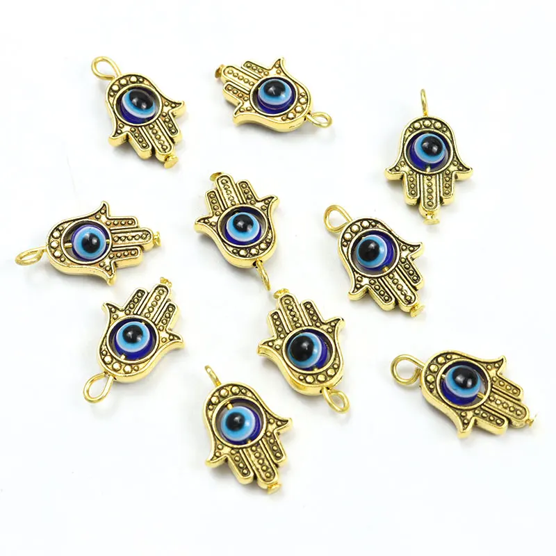 10pcs Hamsa Hand Blue Turkish Evil Eye Charms Amulet Devil Nazar Eye Lucky Tibetan Pendant Jewelry Make DIY Handmade Accessories