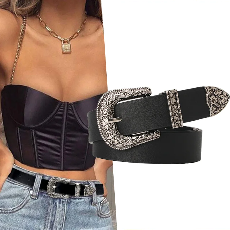 Women\'s Adjustable Boho Wetern Belt Fashion Jeans Belts for Female Roud Buckle Cinturones Para Mujer Ceinture Femme