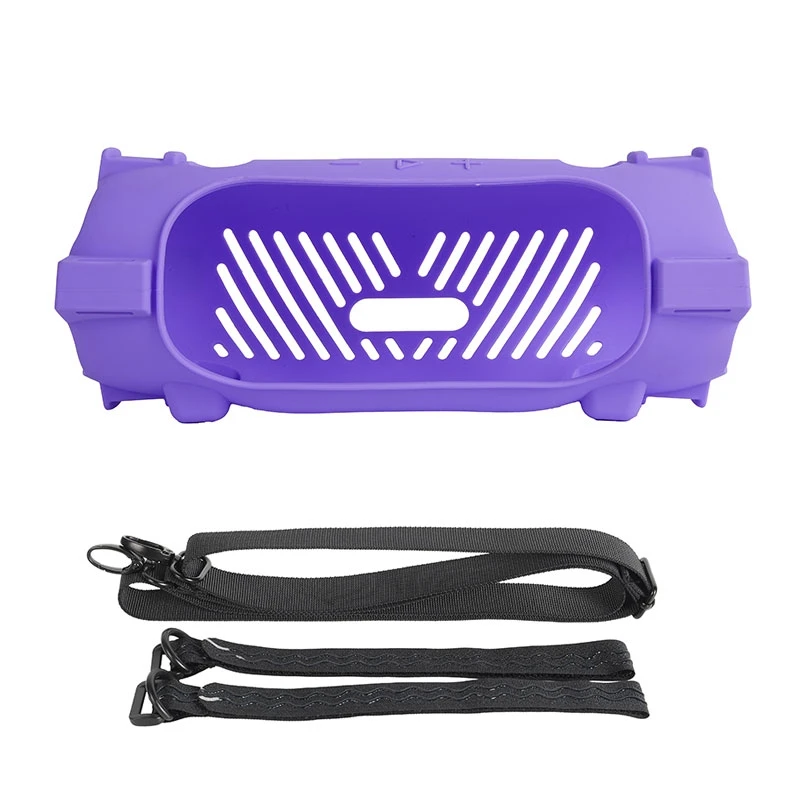 Silicone Protective Case for JBL Charge 6 Stereo with Shoulder Strap Simple Solid Color Drop Protection