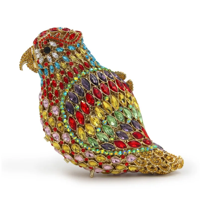 Marquise Diamond Parrot Clutch, Exotic Bird Design Evening Bag with Crystals. OEM Custom Animal Print Purse, Low MOQ Wholesale f