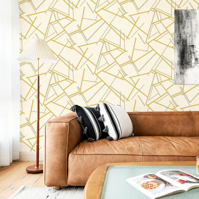Modern Luxury 3D Abstract Gold Line Pattern Wallpaper for High End Hotel KTV Restaurant Bedroom Living Room Feature Wall