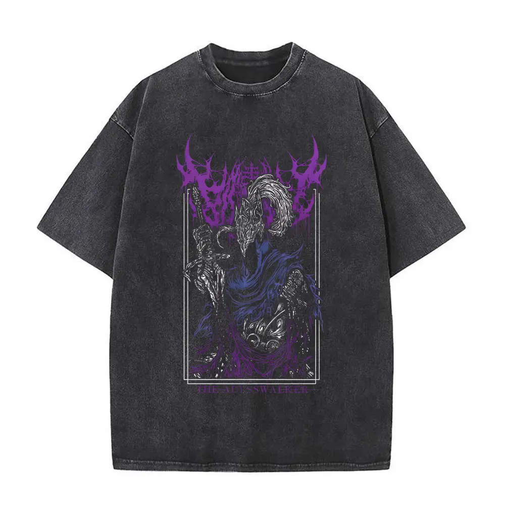 Washed Vintage Game Dark Souls Artorias The Abysswalker T-shirt Men Women 90s Gothic Rock T-shirts Men's Punk Oversized T Shirts