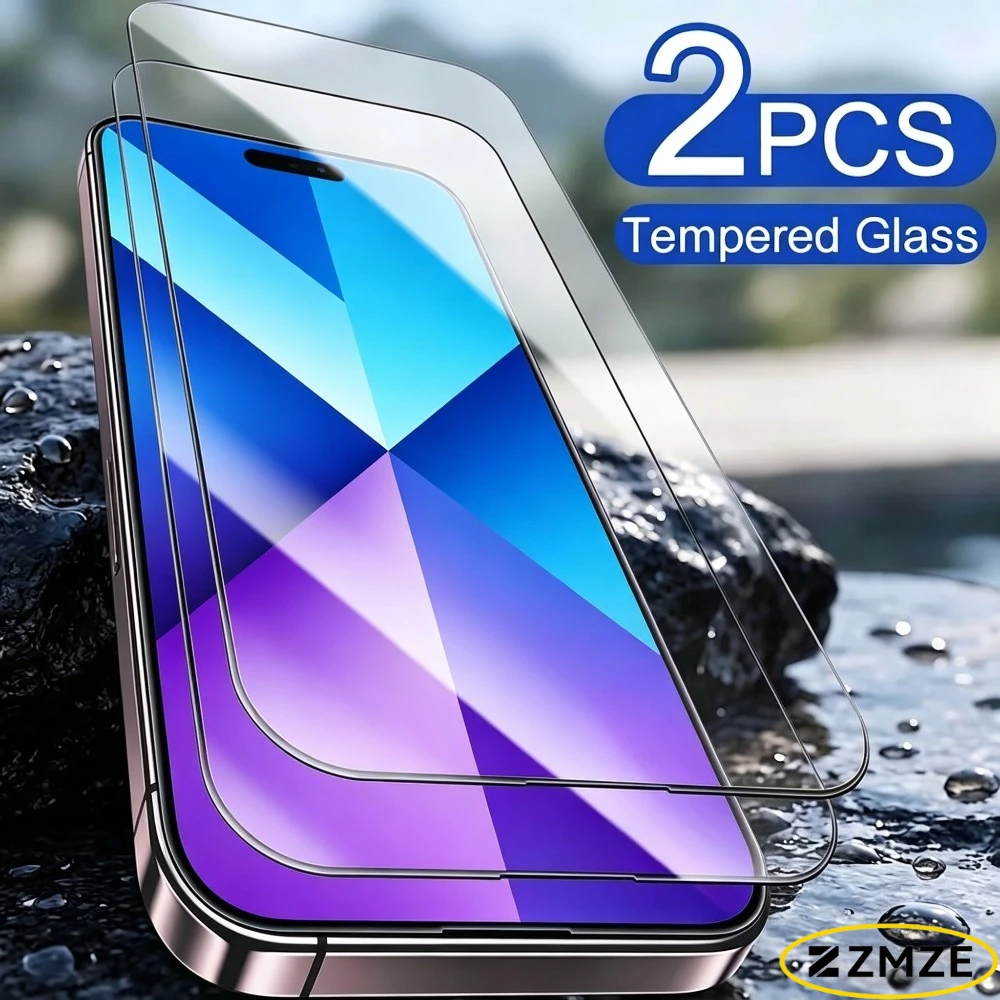 

2Pcs Ultra Clear Tempered Glass for iPhone 17 16 15 Pro Max Air 17e 16 15 14 Plus 14 13 12 11 Pro Anti-Scratch Screen Protector
