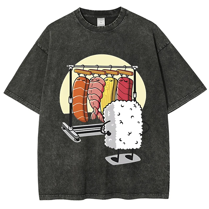 

Летняя модная мужская футболка из чистого хлопка с рисунком суши, новая женская свободная футболка большого размера с круглым вырезом и короткими рукавами