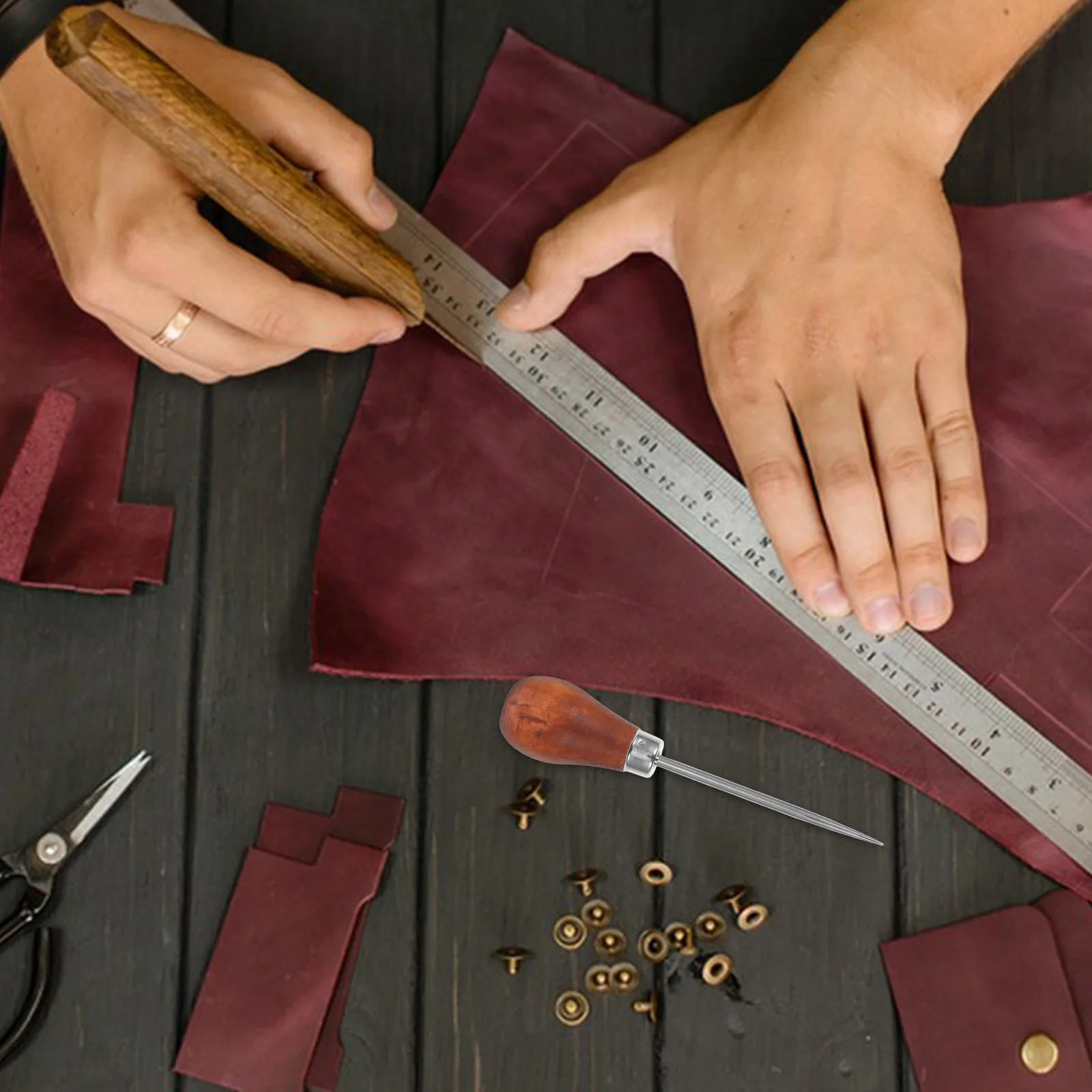 

Bookbinding Tool Metal Awl With Wooden Handle For Diy Crafting Sewing Weaving Repair Work Multi-Use Stitch Punch Craft