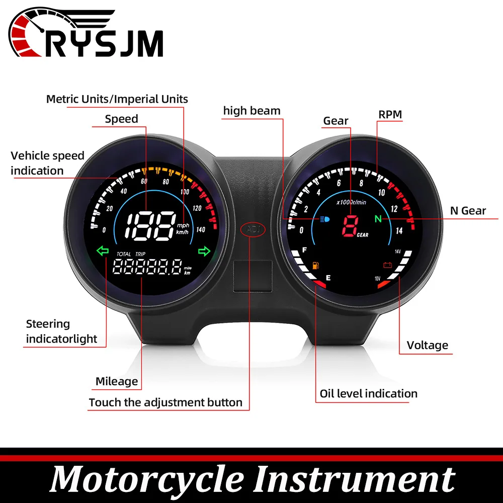 SS Digital Rainstorm Level Rainproof Motorcycle Speedometer 14000RPM Meter Tachometer Voltage Fuel N Gauge for 2 4 8 Cylinder