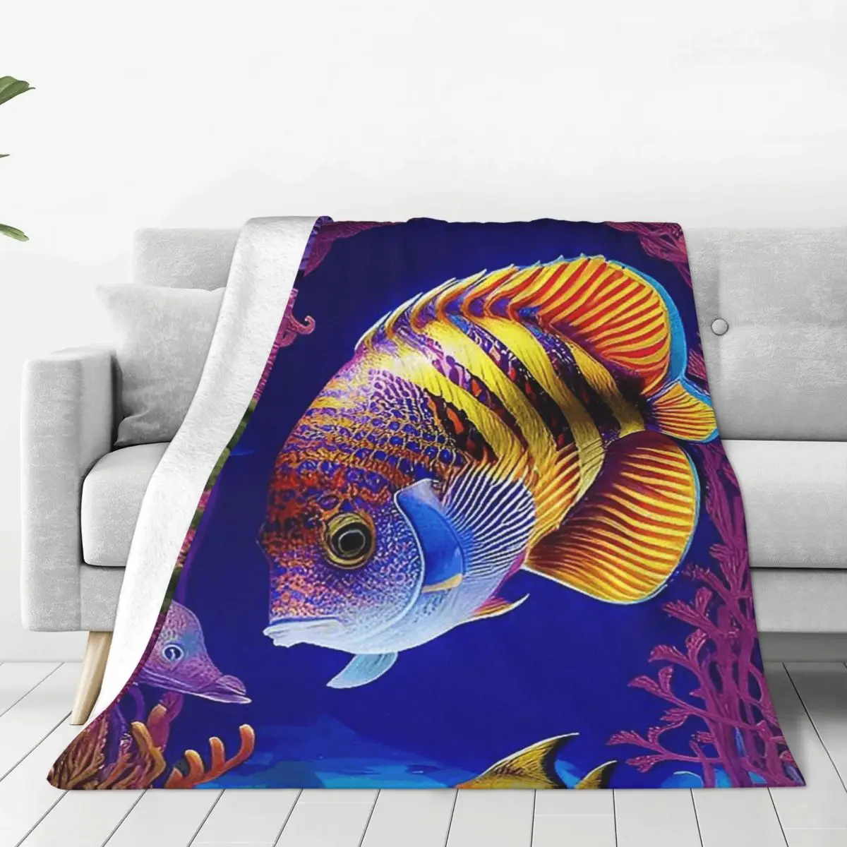 Colorful Fish In The Ocean Tropical Fish Blanket Flannel Throw Blanket Bedspread for Bed Living room Picnic Travel Home Sofa