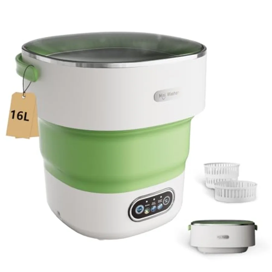 

Mini Laundry Machine 16L — Foldable Portable Laundry Machine and Spinner for Baby Clothes Underwear Socks; Ideal for Travel Dor