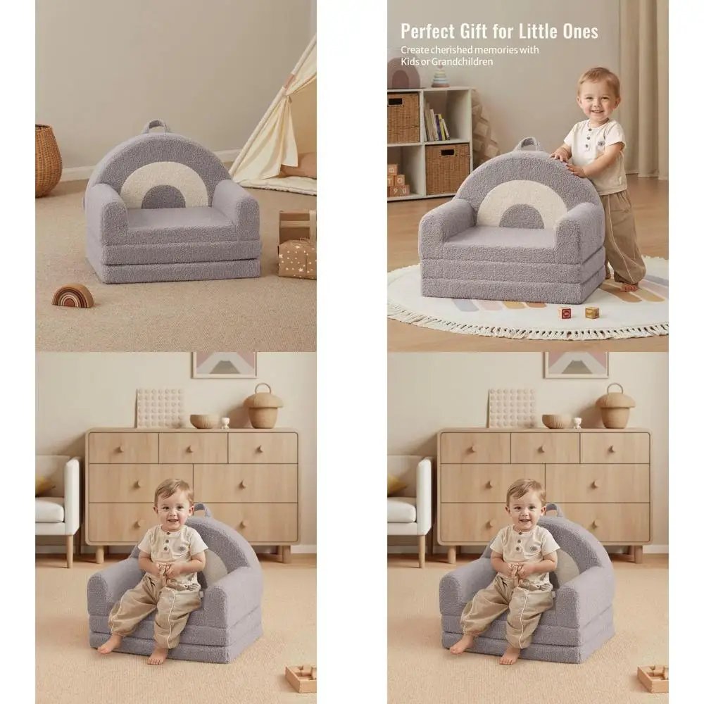 

Диван-трансформер для малышей: кресло для чтения и шезлонг 2-в-1, идеально подходит для игровых комнат, подарок на день рождения унисекс, светло-серая арка