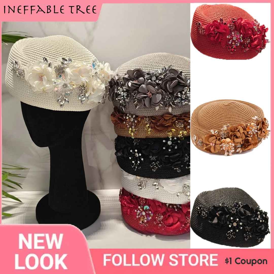 Luxurious Party Hepburn Berets Hats for Women French High-end Airline Flight Attendant Retro Wedding Pillbox Fedoras Cap Boinas
