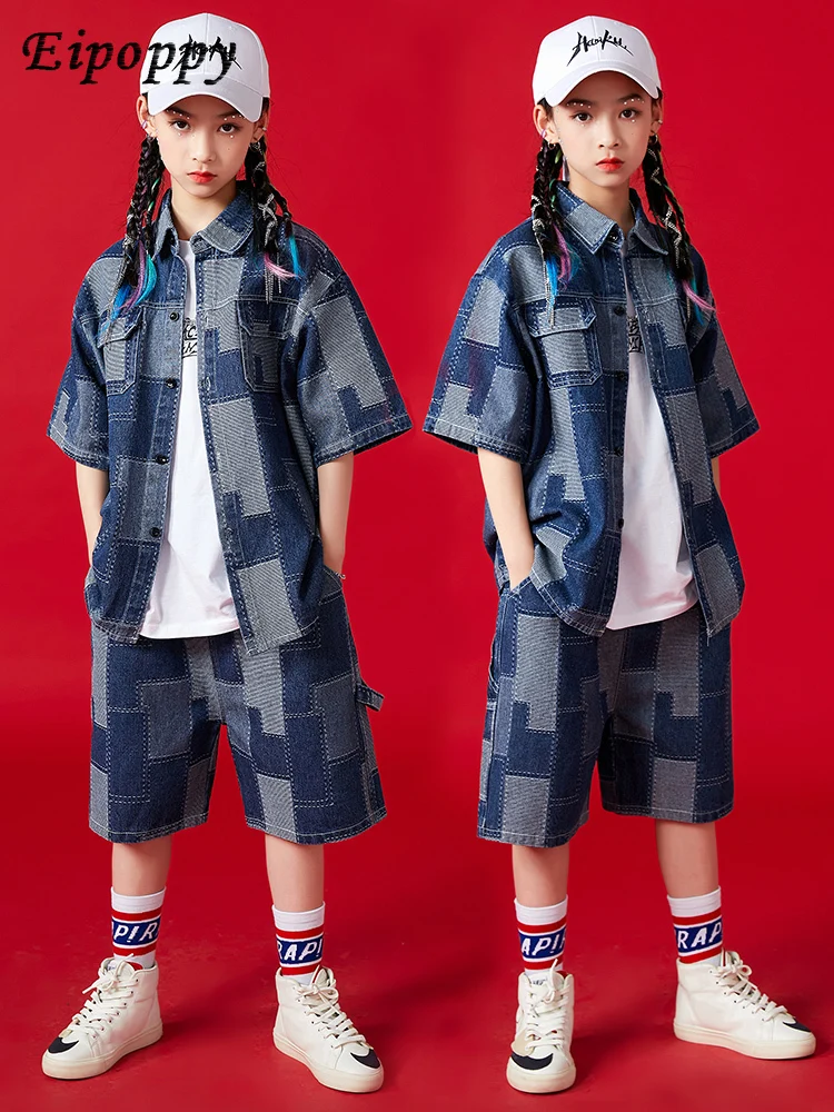 Hip Hop Children's Trendy Clothes Hip-Hop Fashionable Brand Children's Clothing Loose Denim Jazz Costumes Girls